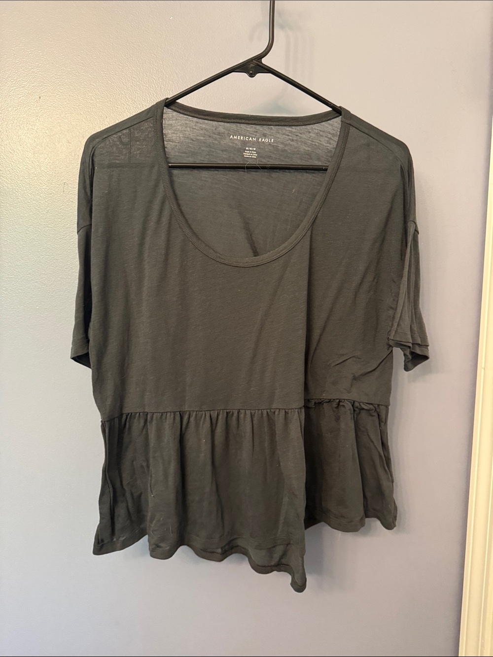 American Eagle Outfitters Dark Gray Short-Sleeve Peplum Top